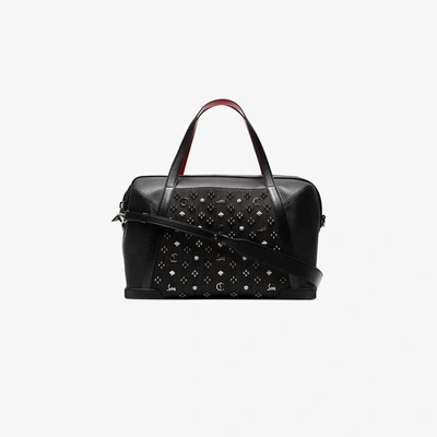 Shop Christian Louboutin Black Logo Embellished Leather Holdall