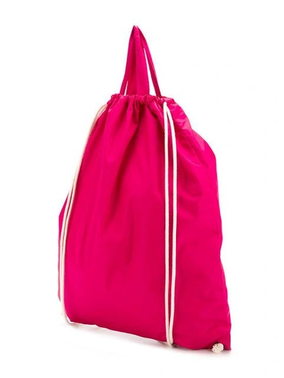 Shop Maison Kitsuné Logo Drawstring Backpack - Pink & Purple
