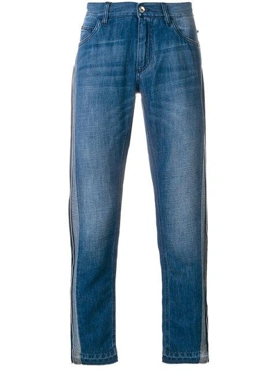 Shop Dolce & Gabbana Contrast Side Panel Straight Jeans In Blue
