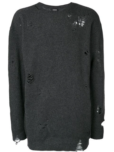 Shop Diesel Distressed Long Rib Knit Sweater