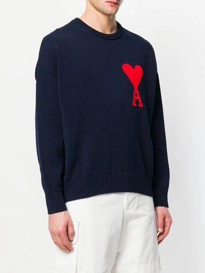 Shop Ami Alexandre Mattiussi Oversized Ami De Coeur Crewneck Sweater - Blue
