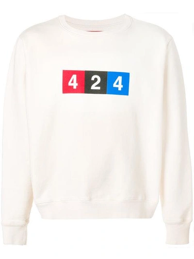 Shop 424 Logo Print Sweatshirt In Neutrals