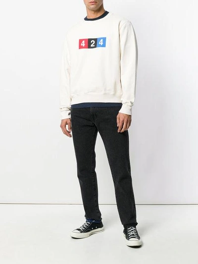 Shop 424 Logo Print Sweatshirt In Neutrals