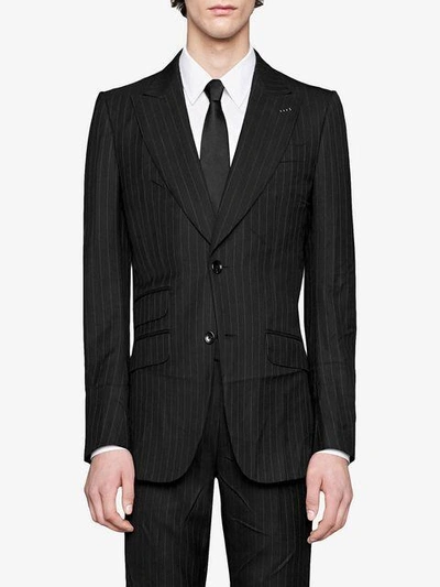 Shop Gucci Mitford Pinstripe Wool Jacket In Black
