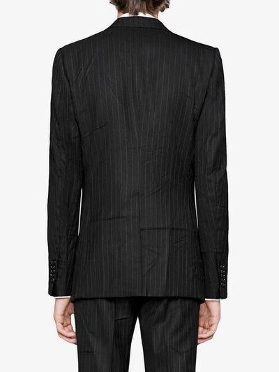 Shop Gucci Mitford Pinstripe Wool Jacket In Black
