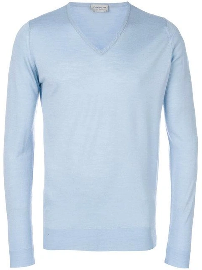 Shop John Smedley Long-sleeve V-neck Sweater - Blue