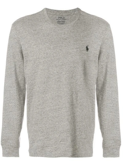 Shop Polo Ralph Lauren Logo Embroidery Longsleeved T-shirt - Grey