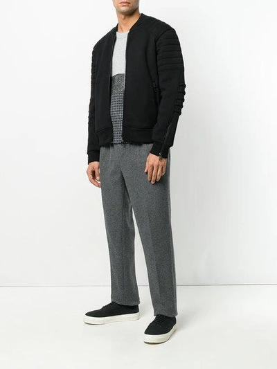 Shop Neil Barrett Ribbed Sleeve Bomber Jacket In Black