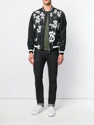 Shop Philipp Plein Dollar Sign Bomber Jacker In Black