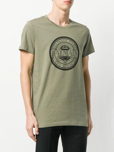 Shop Balmain Logo Print T-shirt - Green