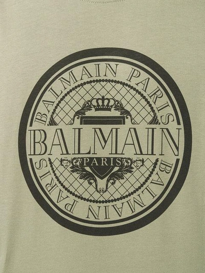 Shop Balmain Logo Print T-shirt - Green