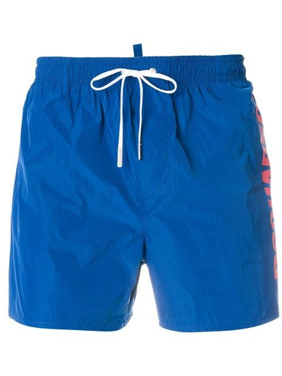 Shop Dsquared2 Logo Printed Swim Shorts In Blue