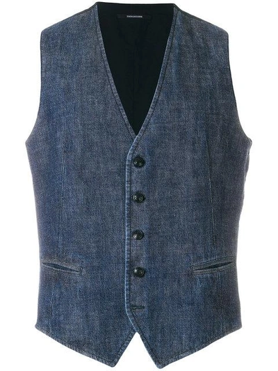 Shop Tagliatore Denim-style Waistcoat - Blue