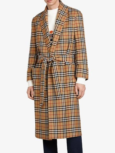 Shop Burberry Reissued Vintage Check Dressing Gown Coat In Yellow