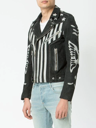 American flag print leather jacket