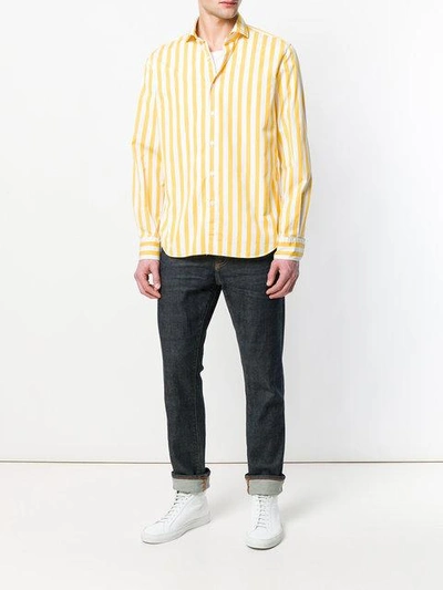 Shop Xacus Striped Long Sleeve Shirt - Yellow & Orange