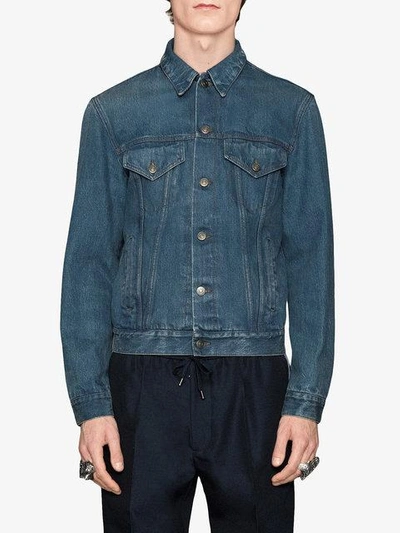 Shop Gucci Denim Jacket With Embroideries In Blue