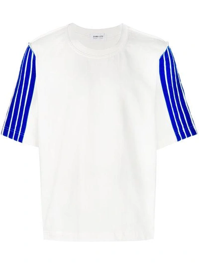 Shop Dima Leu Blue Striped Sleeve T-shirt - White