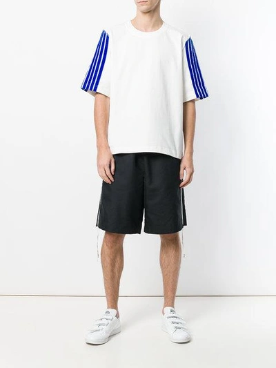 Shop Dima Leu Blue Striped Sleeve T-shirt - White