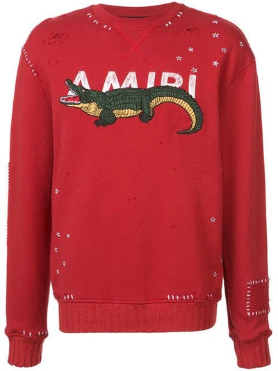 Amiri Alligator Crew Neck Sweatshirt In Red | ModeSens