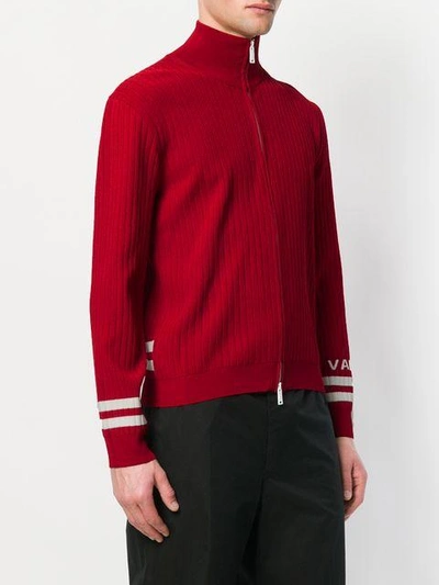 Shop Valentino Striped Trim Zipped Sweatshirt - Red