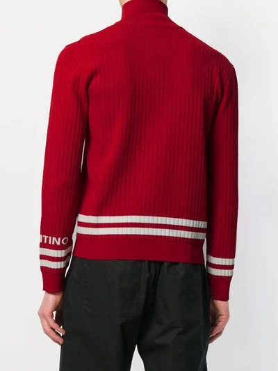 Shop Valentino Striped Trim Zipped Sweatshirt - Red