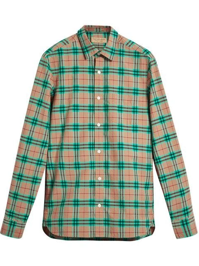 Shop Burberry Check Cotton Shirt - Green