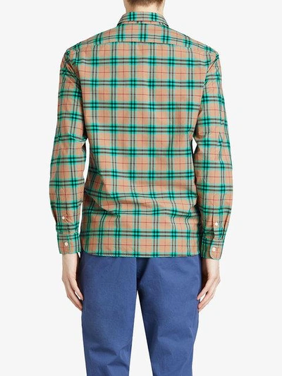 Shop Burberry Check Cotton Shirt - Green
