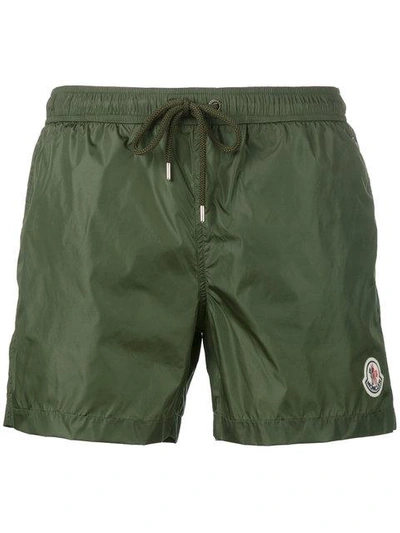 Shop Moncler Logo Plaque Swimming Trunks - Green