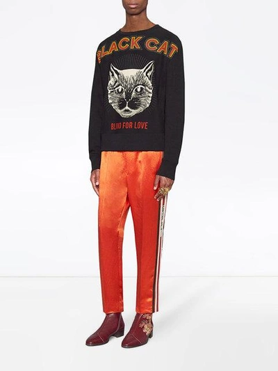 Shop Gucci Cotton Sweatshirt With Black Cat Print