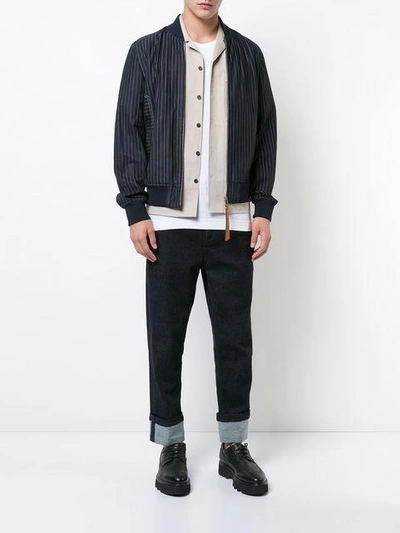 Shop Loewe Striped Bomber Jacket In Blue