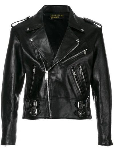 Shop Enfants Riches Deprimes Cropped Biker Jacket In Black