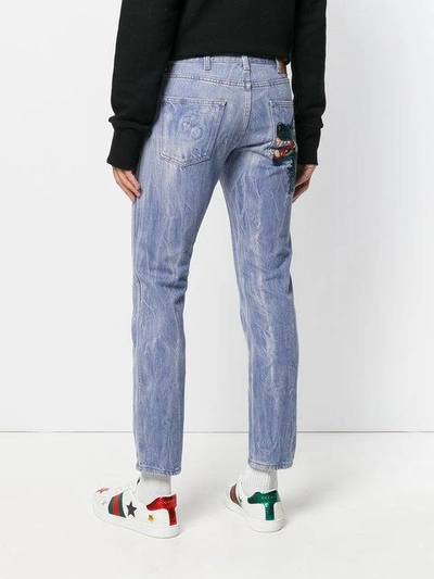 Shop Gucci Wolf Patch Straight Jeans - Blue