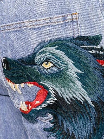 Shop Gucci Wolf Patch Straight Jeans - Blue