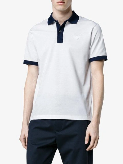 Shop Prada Bi-colour Short Sleeve Polo Shirt
