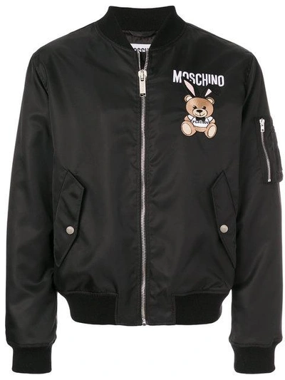 Moschino Black Toy Bear Playboy Bomber Jacket ModeSens