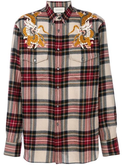 Shop Gucci Dragon Check Shirt In Red