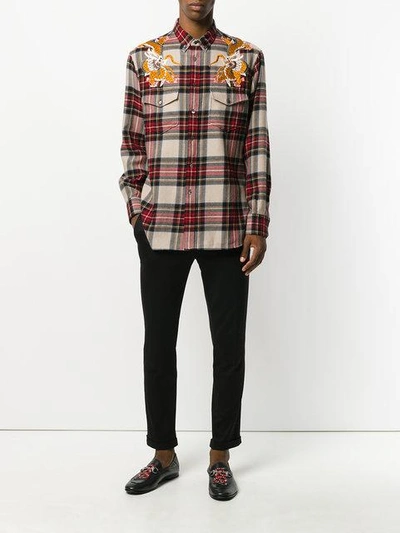 Shop Gucci Dragon Check Shirt In Red