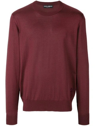 Shop Dolce & Gabbana Crew Neck Sweater With Embroidered Logo In Red