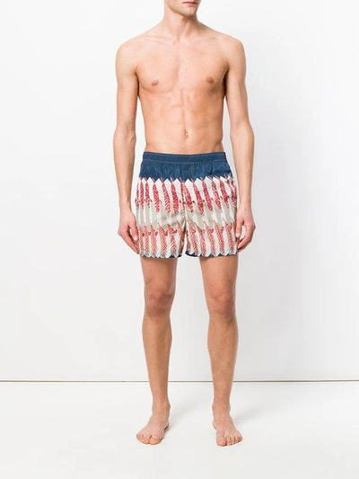 Shop Valentino Feather Print Swim Shorts - White