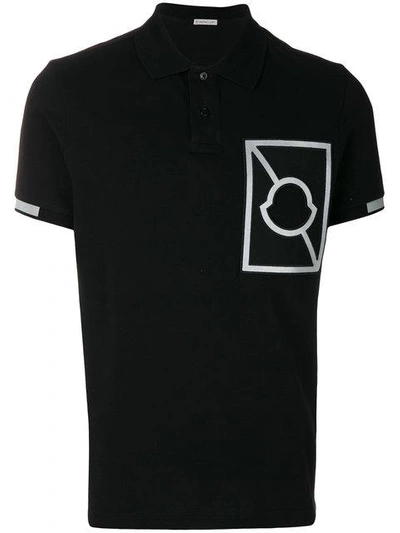 Shop Moncler Embroidered Detail Polo Shirt In Black