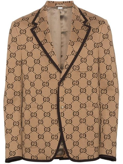 Shop Gucci Gg Logo Jersey Jacket - Neutrals