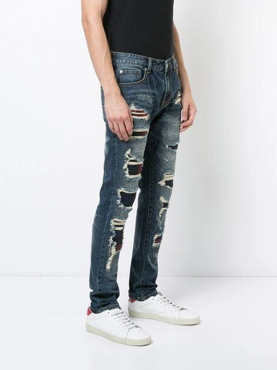 Shop God's Masterful Children Plaid Panel Distressed Jeans In Blue