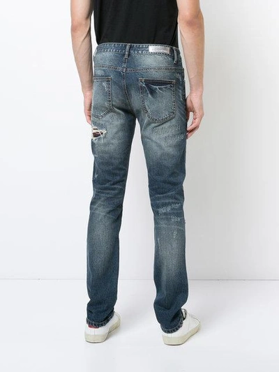 Shop God's Masterful Children Plaid Panel Distressed Jeans In Blue
