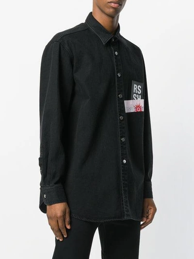 Shop Raf Simons Logo Patch Denim Shirt - Black