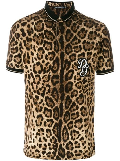 Shop Dolce & Gabbana Leopard Print Polo Shirt With Logo Patch