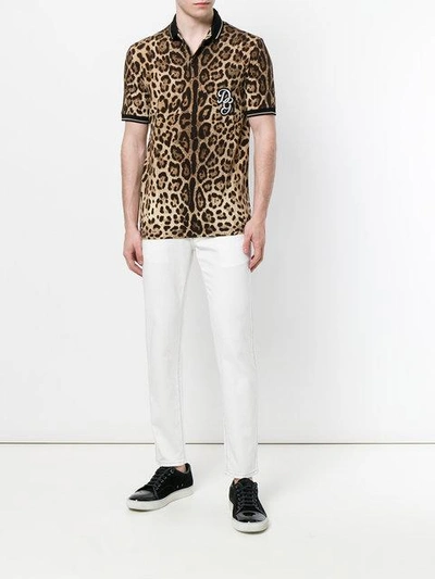 Shop Dolce & Gabbana Leopard Print Polo Shirt With Logo Patch