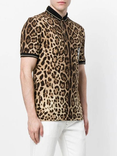 Shop Dolce & Gabbana Leopard Print Polo Shirt With Logo Patch