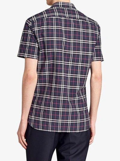 Shop Burberry Checked Shirt In Blue