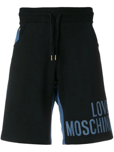 Shop Love Moschino Logo Print Bermuda Shorts - Black